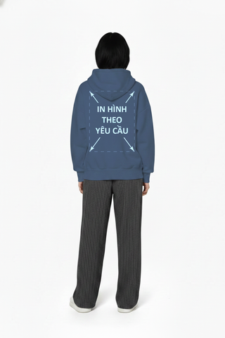 Áo Hoodie Nam Nữ Xanh Xám Oversized Boxy - Fit Heavy Weight Terry 450gsm_IN THEO YÊU CẦU
