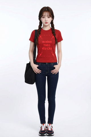 Áo Thun Nữ BABY TEE Đỏ Premium Rib Cotton 260gsm_IN THEO YÊU CẦU