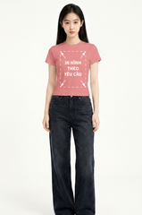Áo Thun Nữ BABY TEE Hồng Rib Cotton 230gsm_IN THEO YÊU CẦU