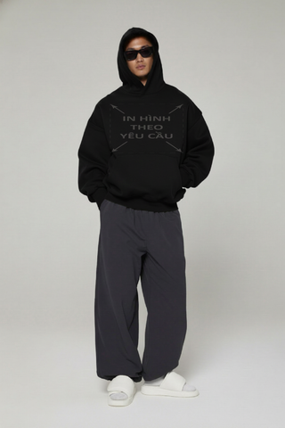 Áo Hoodie Nam Nữ Đen Oversized Boxy - Fit Super Fleece 400gsm_IN THEO YÊU CẦU