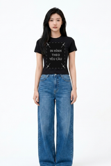 Áo Thun Nữ BABY TEE Đen Rib Cotton 230gsm_IN THEO YÊU CẦU