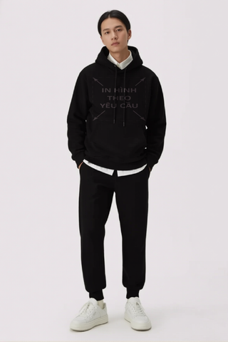 Áo Hoodie Nam Nữ Đen Unisex Basic Plus Terry 350gsm_IN THEO YÊU CẦU