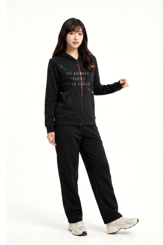 Áo Hoodie Zip Nam Nữ Đen Unisex Basic Super Terry 380gsm_IN THEO YÊU CẦU