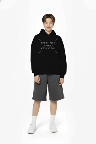 Áo Hoodie Nam Nữ Đen Oversized Boxy - Fit Plus Terry 350gsm_IN THEO YÊU CẦU