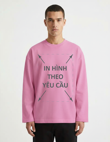 Áo Tay Dài Nam Nữ Regular Unisex Hồng Đậm Cotton Mộc Úc 230gsm_IN THEO YÊU CẦU