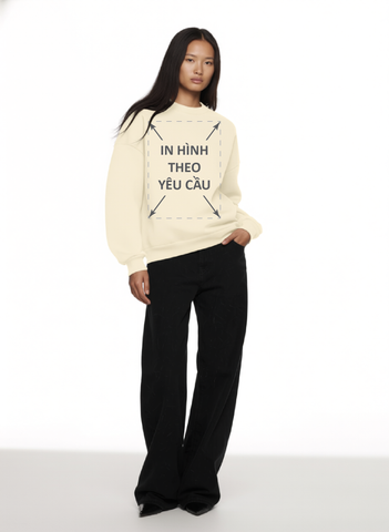 Áo Sweater Nam Nữ Kem Oversized Boxy - Fit Heavy Weight Terry 450gsm_IN THEO YÊU CẦU
