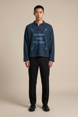 Áo POLO Tay Dài Nam Nữ Xanh Navy Boxy Supersized Diamond Cotton 250gsm_IN THEO YÊU CẦU
