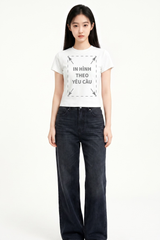 Áo Thun Nữ BABY TEE Trắng Rib Cotton 230gsm_IN THEO YÊU CẦU
