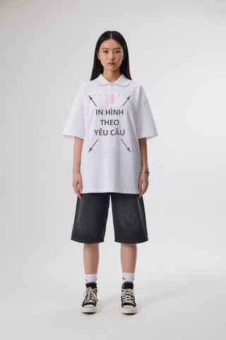 Áo POLO Nam Nữ Trắng Unisex Oversized Diamond Cotton 250gsm_IN THEO YÊU CẦU
