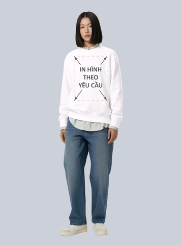 Áo Sweater Nam Nữ Trắng Unisex Basic Heavy Weight Terry 450gsm_IN THEO YÊU CẦU