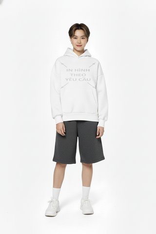 Áo Hoodie Nam Nữ Trắng Oversized Boxy - Fit Plus Terry 350gsm_IN THEO YÊU CẦU