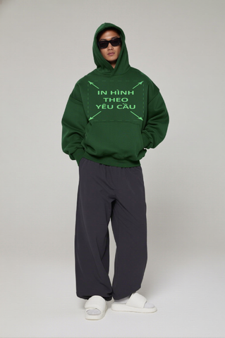 Áo Hoodie Nam Nữ Xanh Lá Oversized Boxy - Fit Super Fleece 400gsm_IN THEO YÊU CẦU