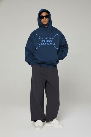 Áo Hoodie Nam Nữ Xanh Xám Oversized Boxy - Fit Super Fleece 400gsm_IN THEO YÊU CẦU