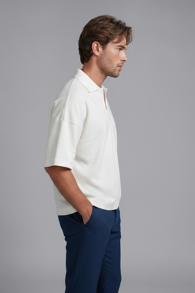 Áo POLO Tay Ngắn Nam Nữ Boxy Supersized Diamond Cotton 250gsm_TRƠN
