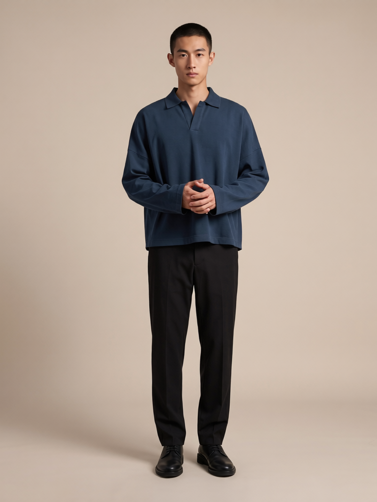Áo POLO Tay Dài Nam Nữ Boxy Supersized Diamond Cotton 250gsm_TRƠN