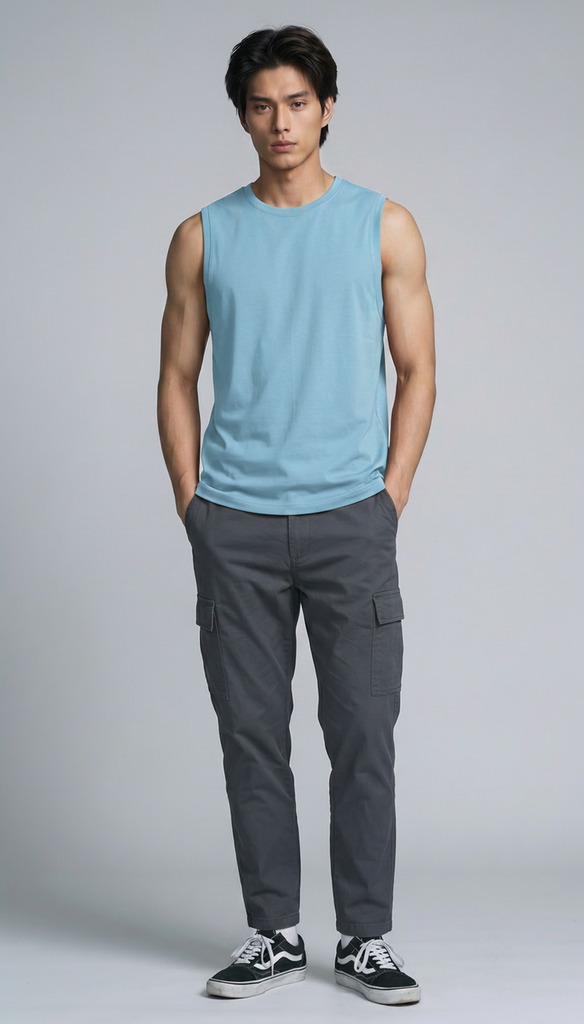 Áo Sát Nách Nam Nữ Tank Top Xanh Cotton Spandex 180gsm_IN THEO YÊU CẦU