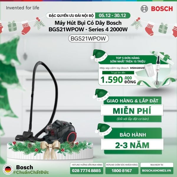 Máy hút bụi có dây Bosch BGS21WPOW - Series 4 2000W