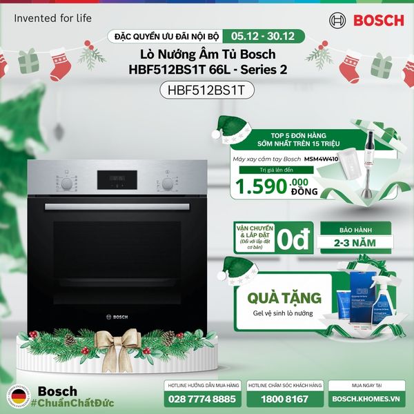 [Tặng gel vệ sinh lò nướng] Lò nướng âm tủ Bosch HBF512BS1T 66L - Series 2