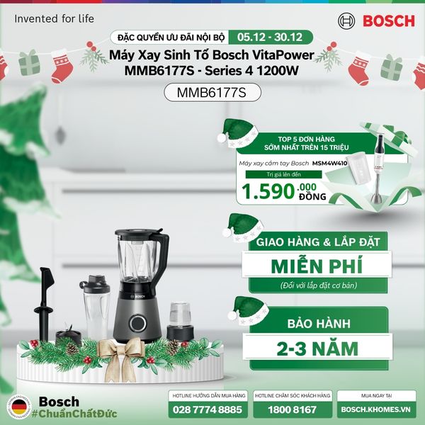 Máy xay sinh tố Bosch VitaPower Series 4 1200W MMB6177S màu bạc
