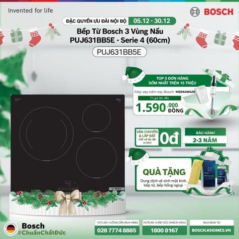 [Tặng dung dịch vệ sinh mặt kính bếp từ] Bếp Từ Bosch 3 Vùng Nấu PUJ631BB5E - Serie 4 (60cm)
