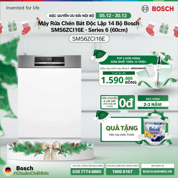 Máy rửa chén bát bán âm 14 bộ Bosch SMI6ZCS16E - Series 6 (60cm)