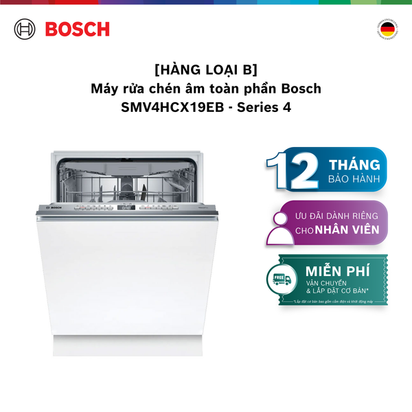 [HÀNG LOẠI B] Máy rửa chén âm toàn phần Bosch SMV4HCX19EB - Series 4