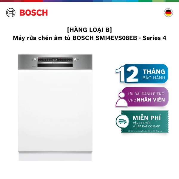 [HÀNG LOẠI B] Máy rửa chén âm tủ BOSCH SMI4EVS08EB - Series 4