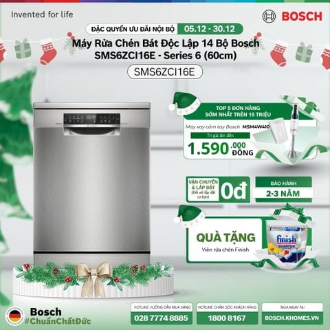 Máy Rửa Chén Bát Độc Lập 14 Bộ Bosch SMS6ZCI16E - Series 6 (60cm)