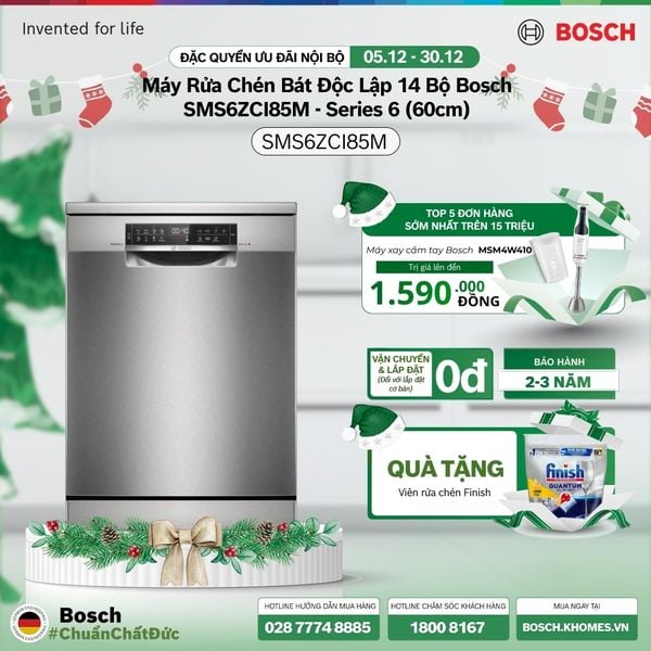 Máy Rửa Chén Bát Độc Lập 14 Bộ Bosch SMS6ZCI85M - Series 6 (60cm)