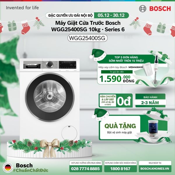 Máy giặt cửa trước Bosch 10kg WGG25400SG - Series 6 (trắng)