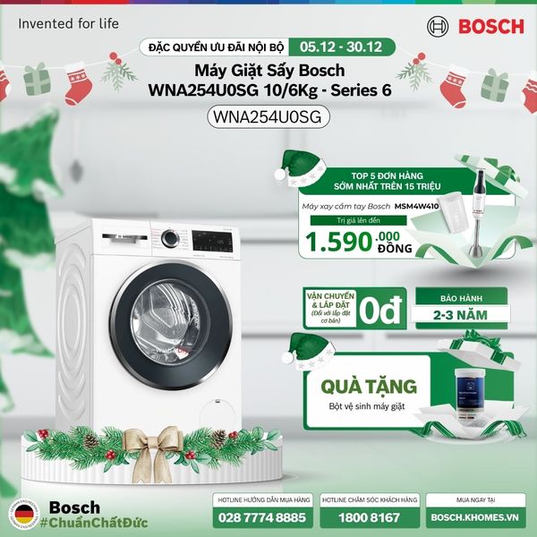 Máy giặt sấy Bosch 10/6Kg WNA254U0SG - Series 6