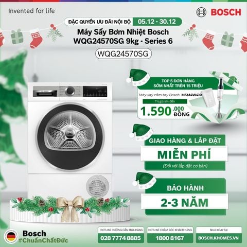 Máy sấy Bosch bơm nhiệt 9kg WQG24570SG - Series 6