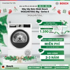 [Tặng Chảo chiên Tefal Ultimate 20cm] Máy sấy Bosch bơm nhiệt 9kg WQG24570SG - Series 6