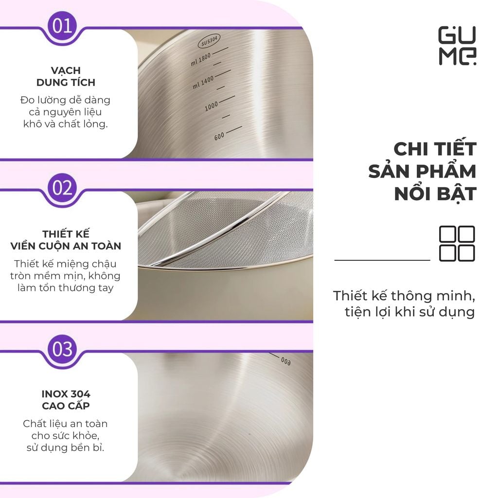 Bộ Rổ Chậu Inox 304 Gume GM - DR0025 Size 25cm