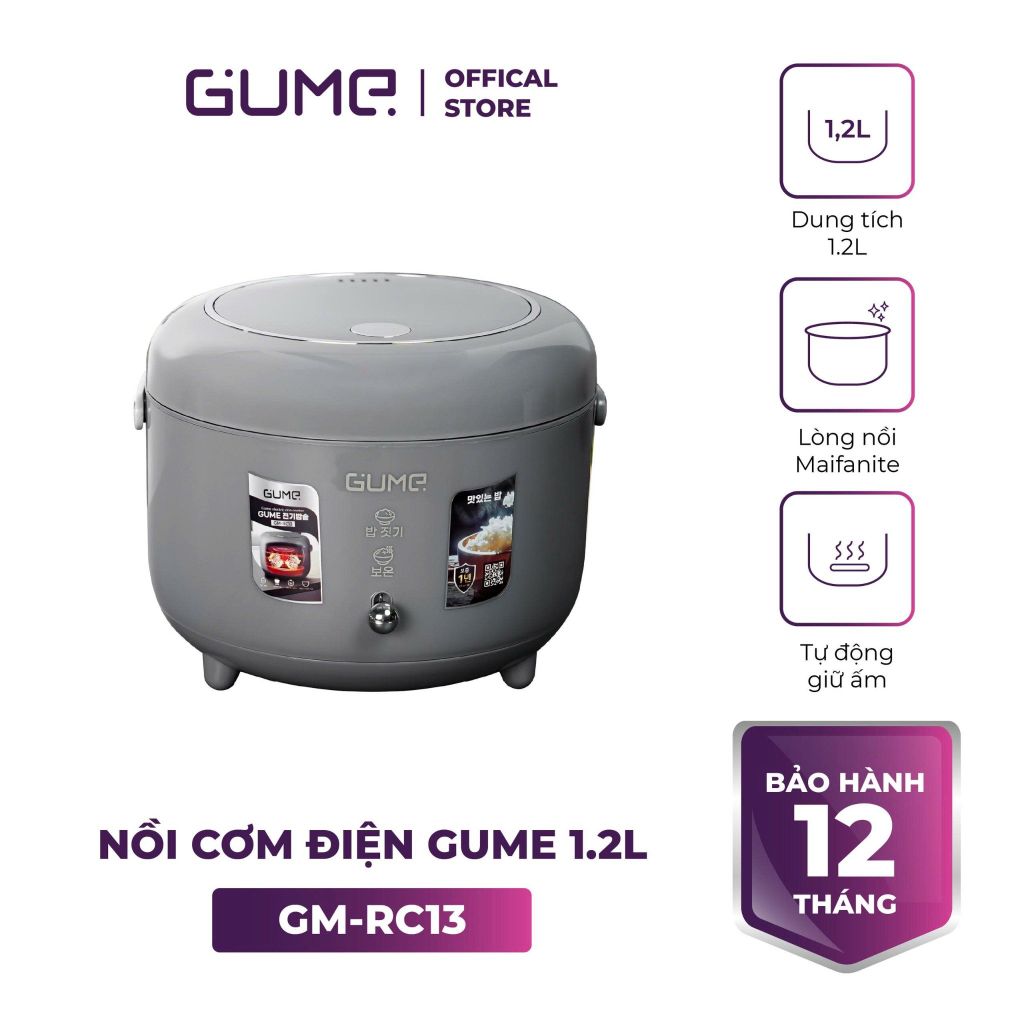 Nồi cơm điện 1,2L đá Maifanite chống dính Gume Hàn Quốc GM-RC13 - Bảo hành 12 tháng chính hãng