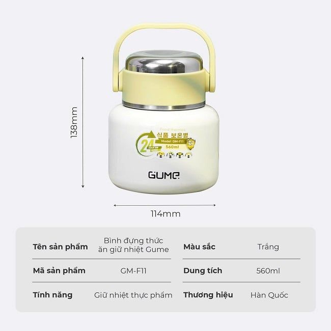 Bình đựng thức ăn giữ nhiệt inox GUME KOREA chính hãng GM - F11 - Bảo hành 1 đổi 1 trong 15 ngày