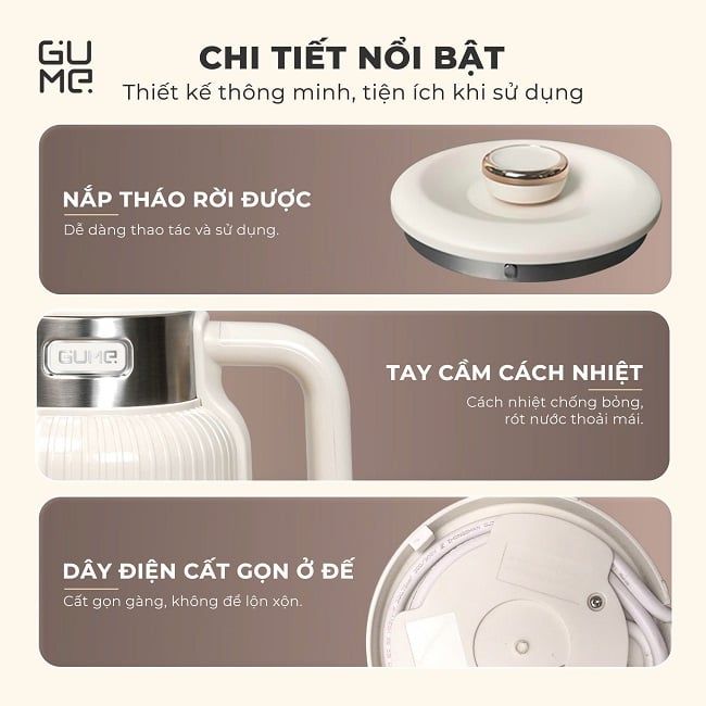 Ấm đun nước siêu tốc cách nhiệt GUME KOREA GM-EK041 - Bảo hành chính hãng 12 tháng