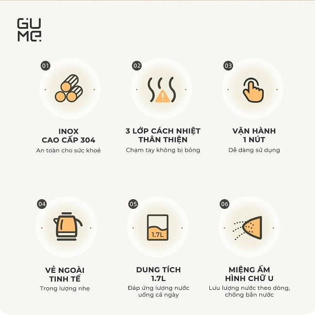 Ấm đun nước siêu tốc cách nhiệt GUME KOREA GM-EK041 - Bảo hành chính hãng 12 tháng