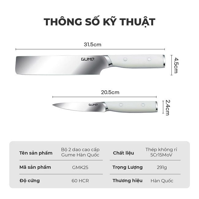 Bộ Dao 2 Món GUME KOREA Chính Hãng GMK25 - Bảo Hành 1 Đổi 1 Trong 15 Ngày