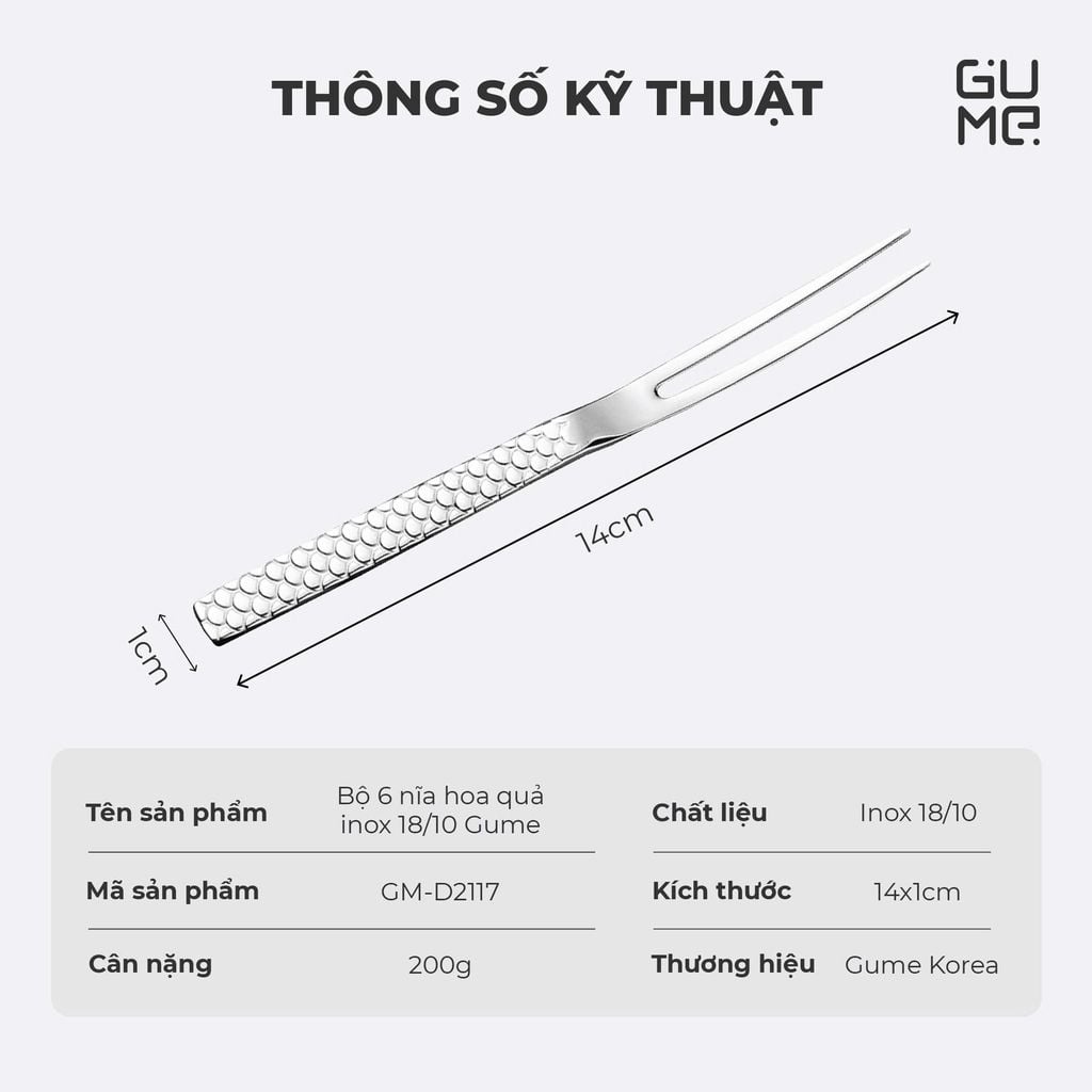 Bộ 6 Nĩa Hoa Quả Inox 18/10 Gume GM - D2117