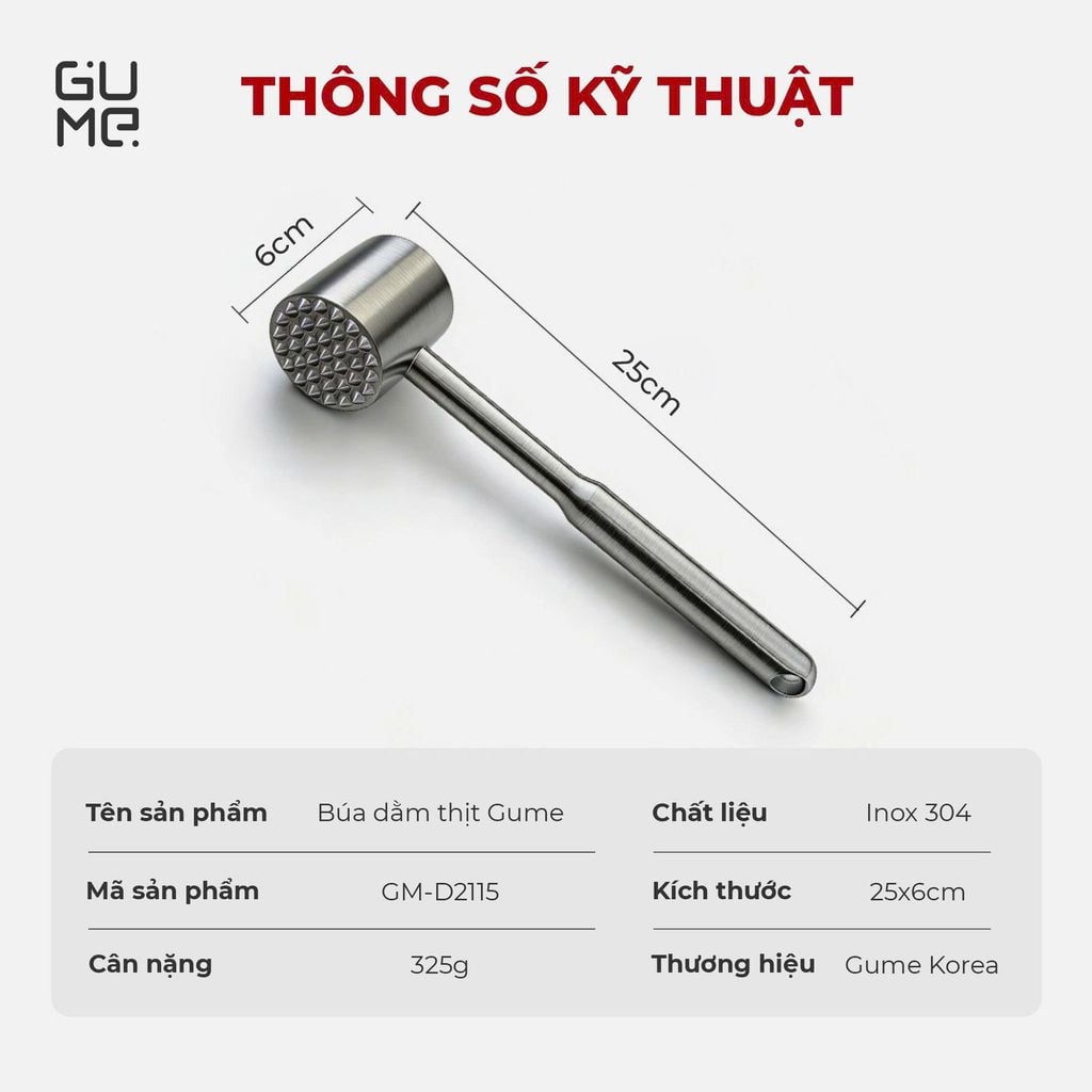 Búa Dằm Thịt Inox 304 Gume GM-D2115