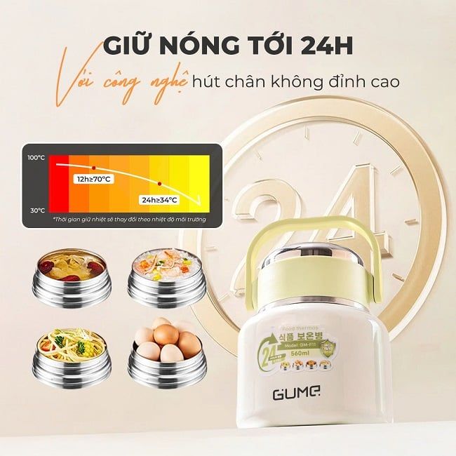 Bình đựng thức ăn giữ nhiệt inox GUME KOREA chính hãng GM - F11 - Bảo hành 1 đổi 1 trong 15 ngày