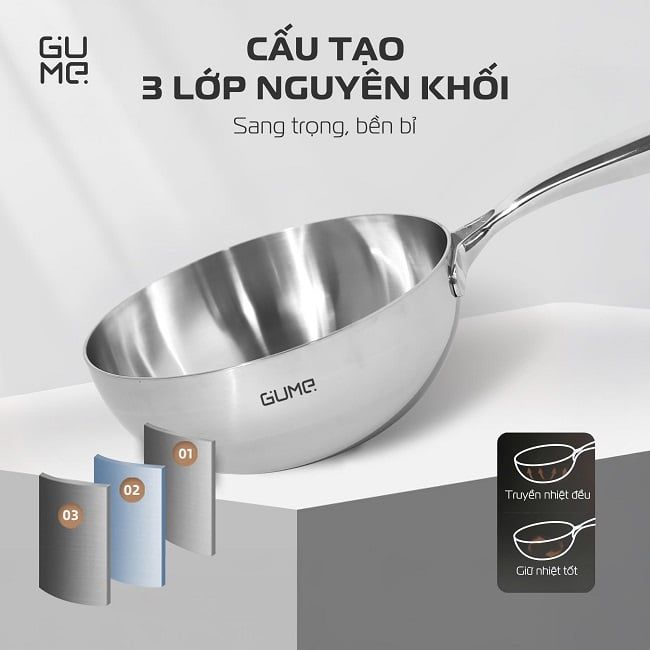Chảo Nguyên Khối Sâu Lòng Inox 18/10 Gume Trimax GM-W1524 - Bảo hành 1 đổi 1 trong 15 ngày