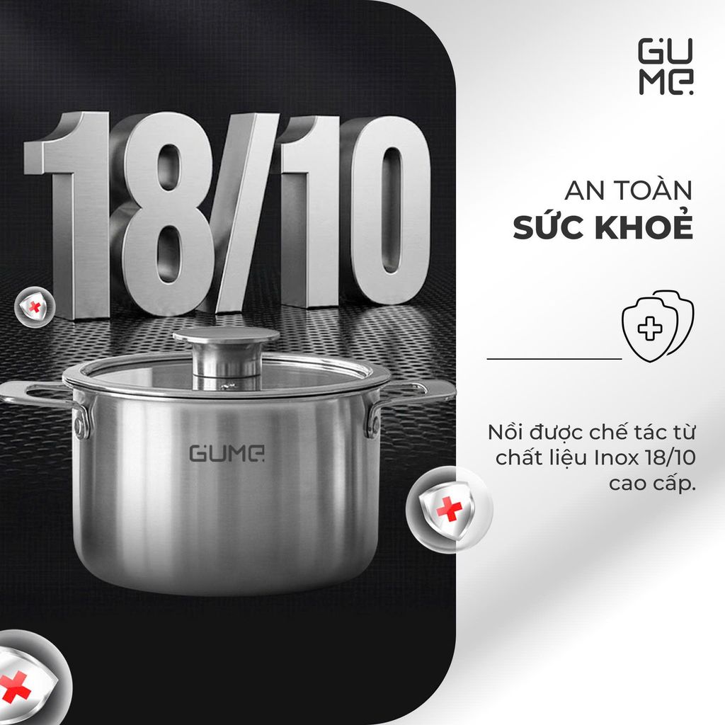 Bộ Nồi Lẩu Đa Năng Inox 18/10 Liền Khối Gume GM - N3326