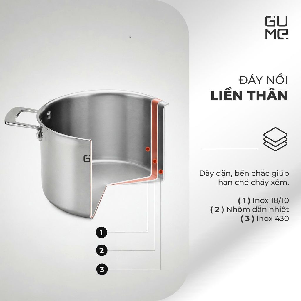 Bộ Nồi Lẩu Đa Năng Inox 18/10 Liền Khối Gume GM - N3326
