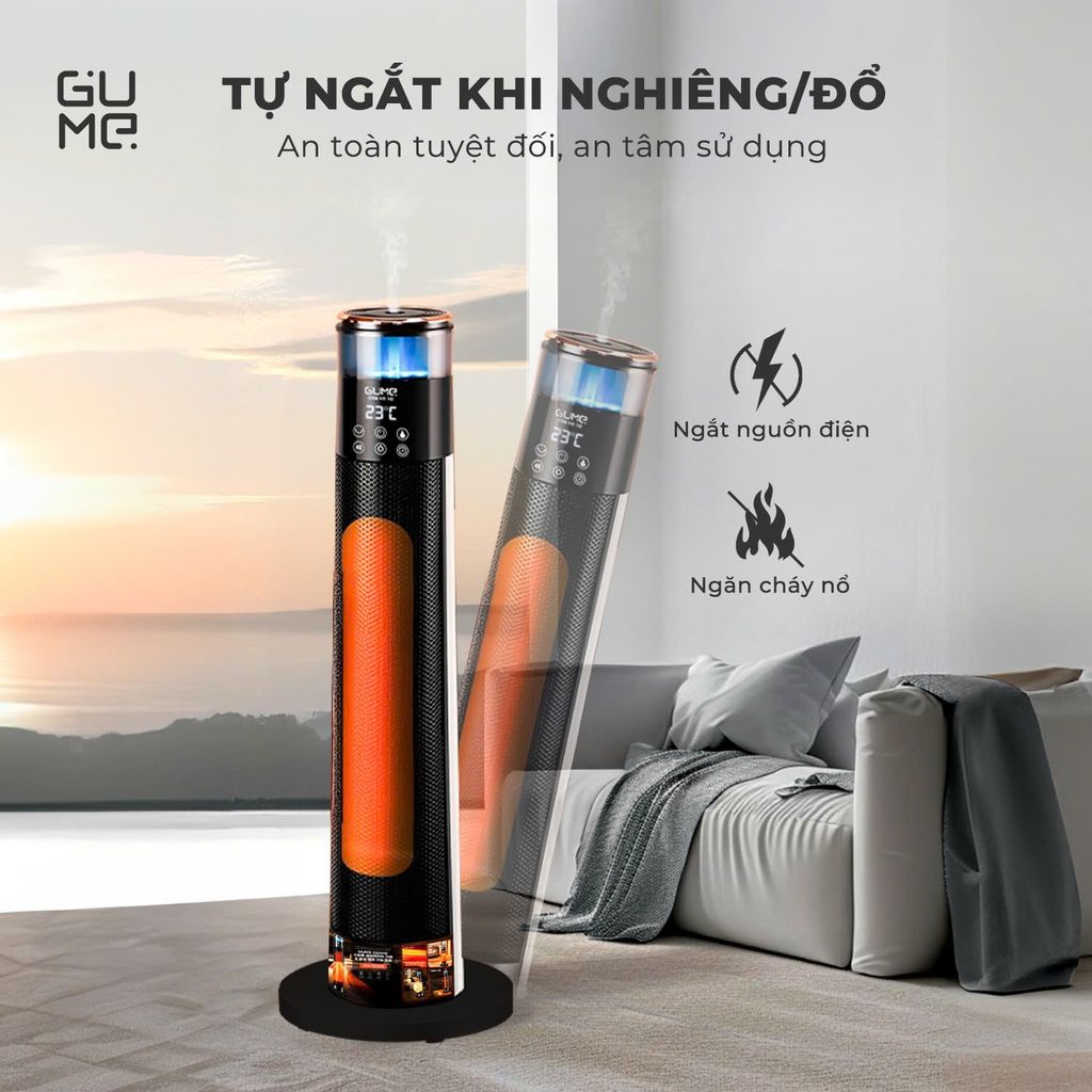 Máy sưởi gốm kèm bù ẩm thông minh ra lệnh bằng giọng nói GUME GM-S2558  - Bảo hành 12 tháng chính hãng