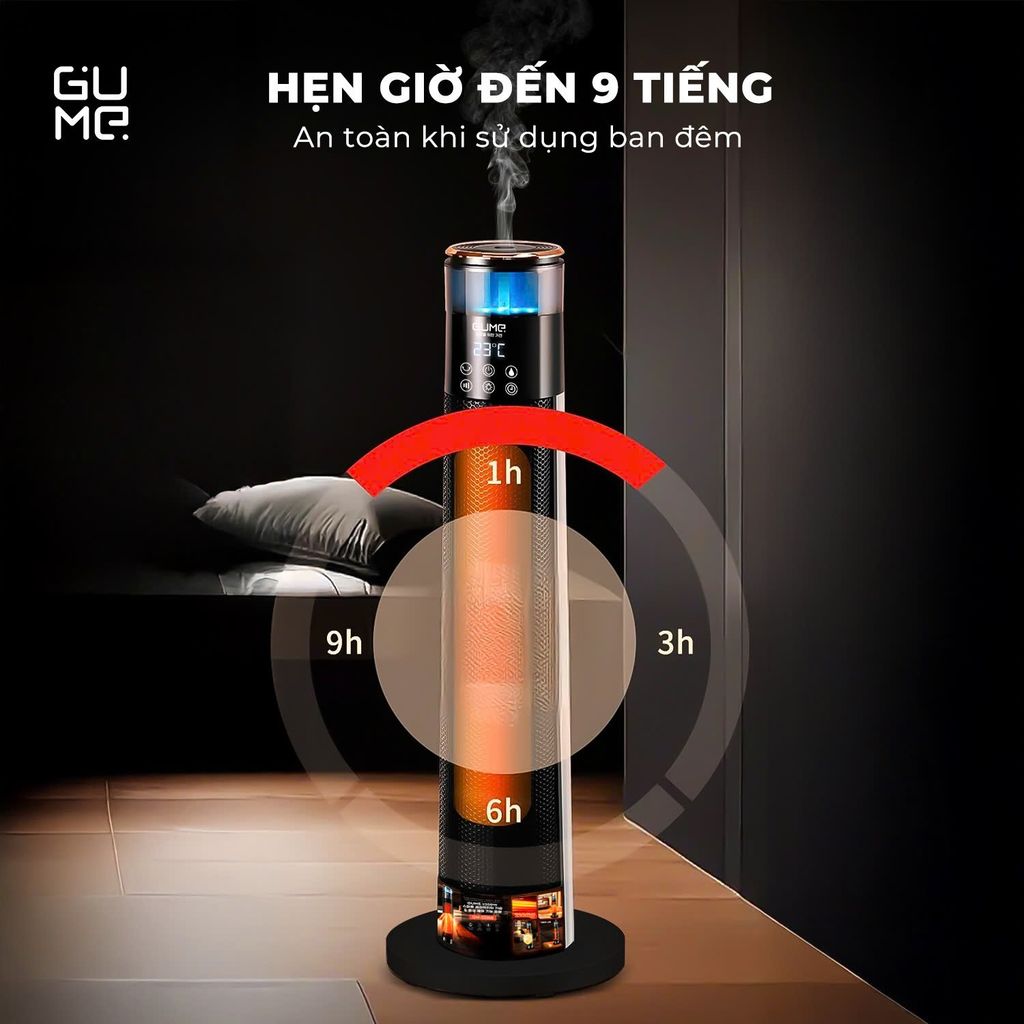 Máy sưởi gốm kèm bù ẩm thông minh ra lệnh bằng giọng nói GUME GM-S2558  - Bảo hành 12 tháng chính hãng