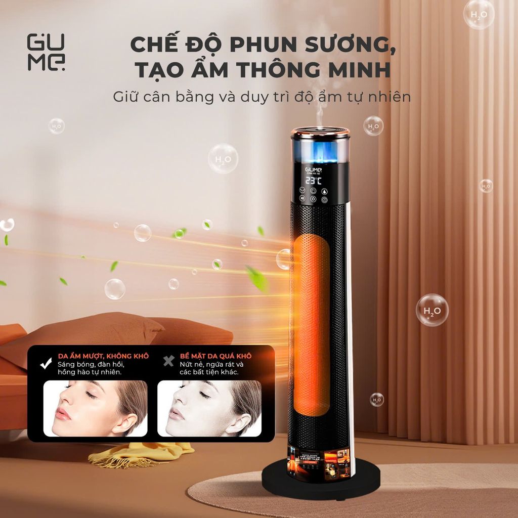 Máy sưởi gốm kèm bù ẩm thông minh ra lệnh bằng giọng nói GUME GM-S2558  - Bảo hành 12 tháng chính hãng