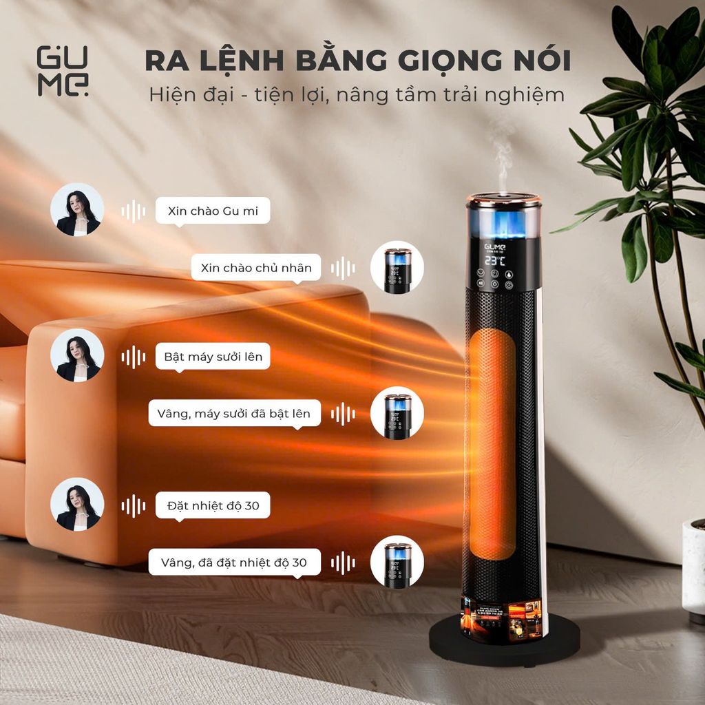 Máy sưởi gốm kèm bù ẩm thông minh ra lệnh bằng giọng nói GUME GM-S2558  - Bảo hành 12 tháng chính hãng