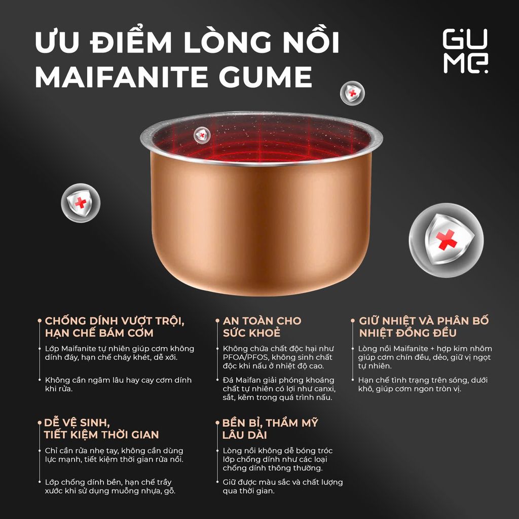 Nồi cơm điện 1,2L đá Maifanite chống dính Gume Hàn Quốc GM-RC13 - Bảo hành 12 tháng chính hãng